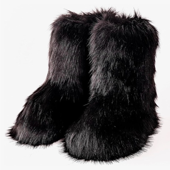 not sure Shoes - Faux Fur Black Ankle Boots